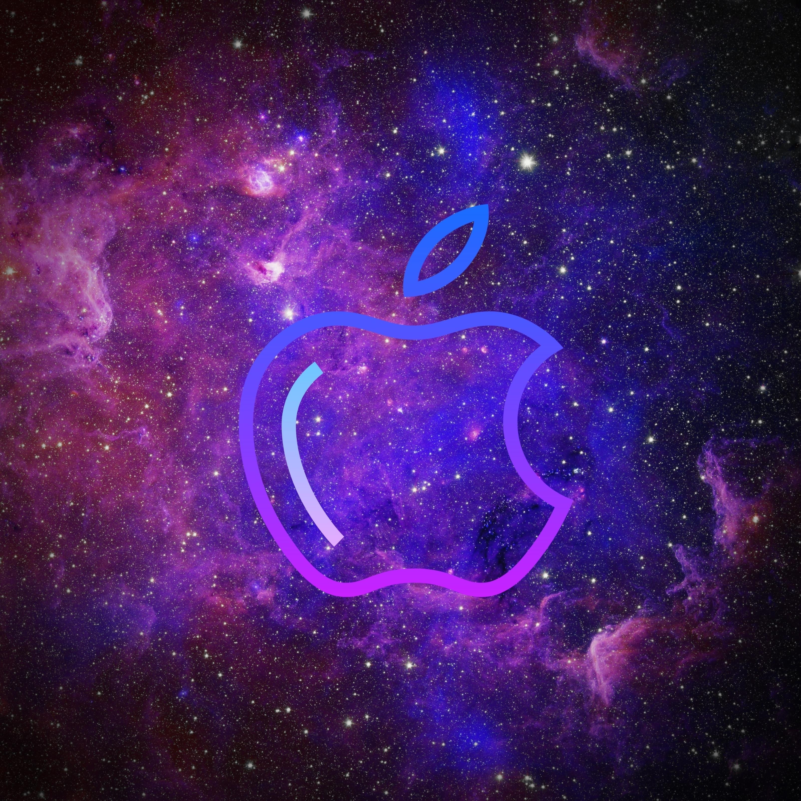 Apple Logo Purple Galaxy Background iPad Wallpaper