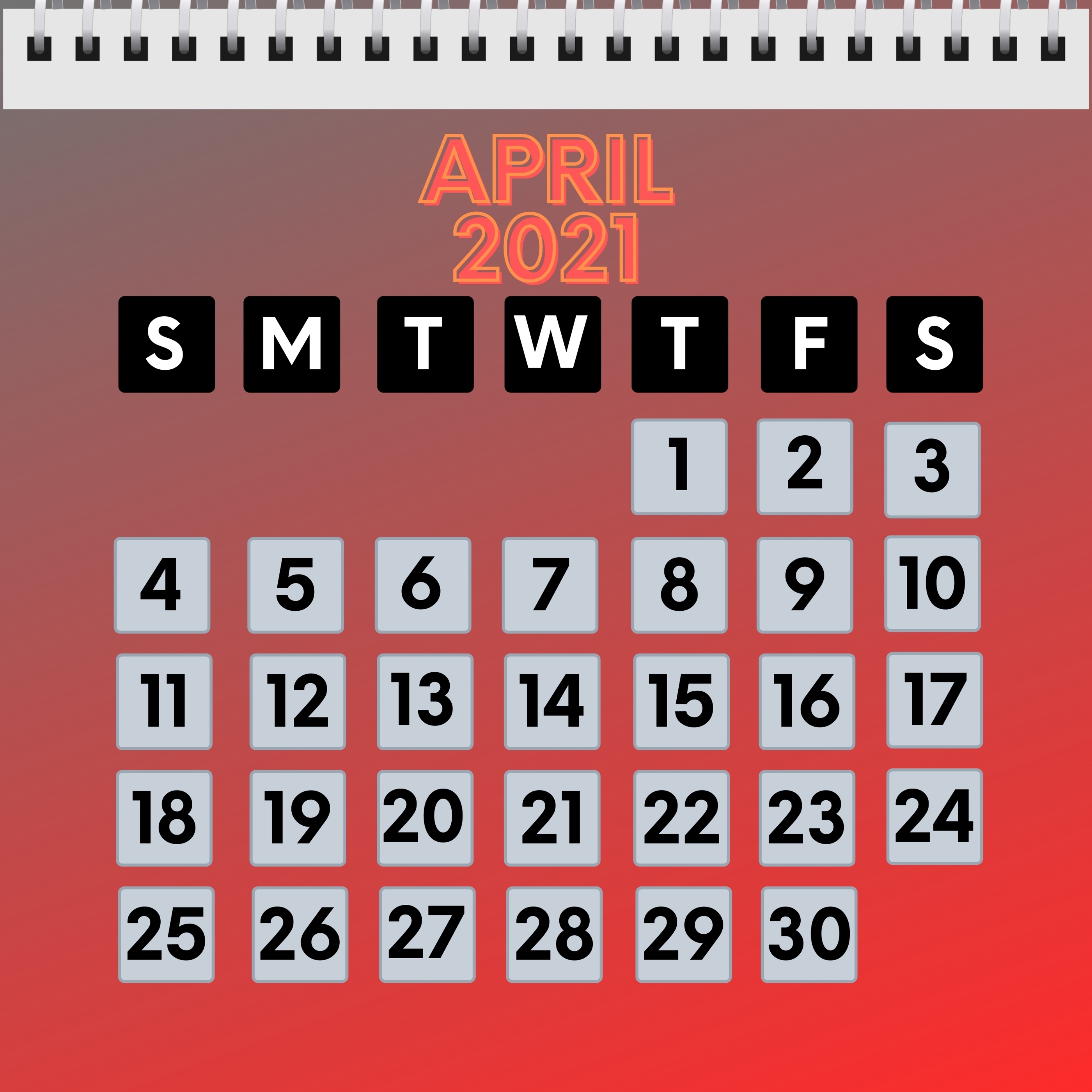 April 2021 Calendar iPad Wallpaper