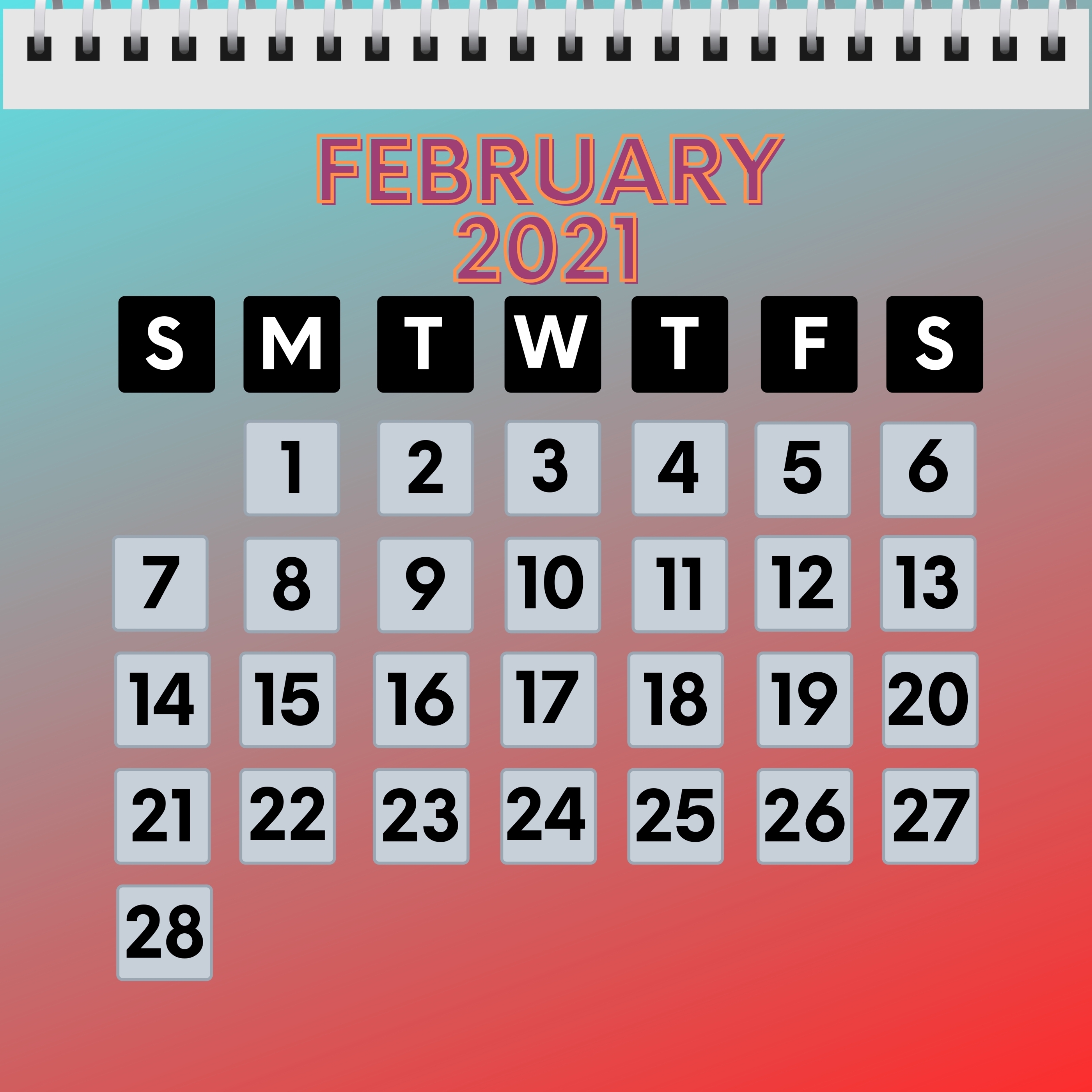 February 2021 Calendar iPad Wallpaper