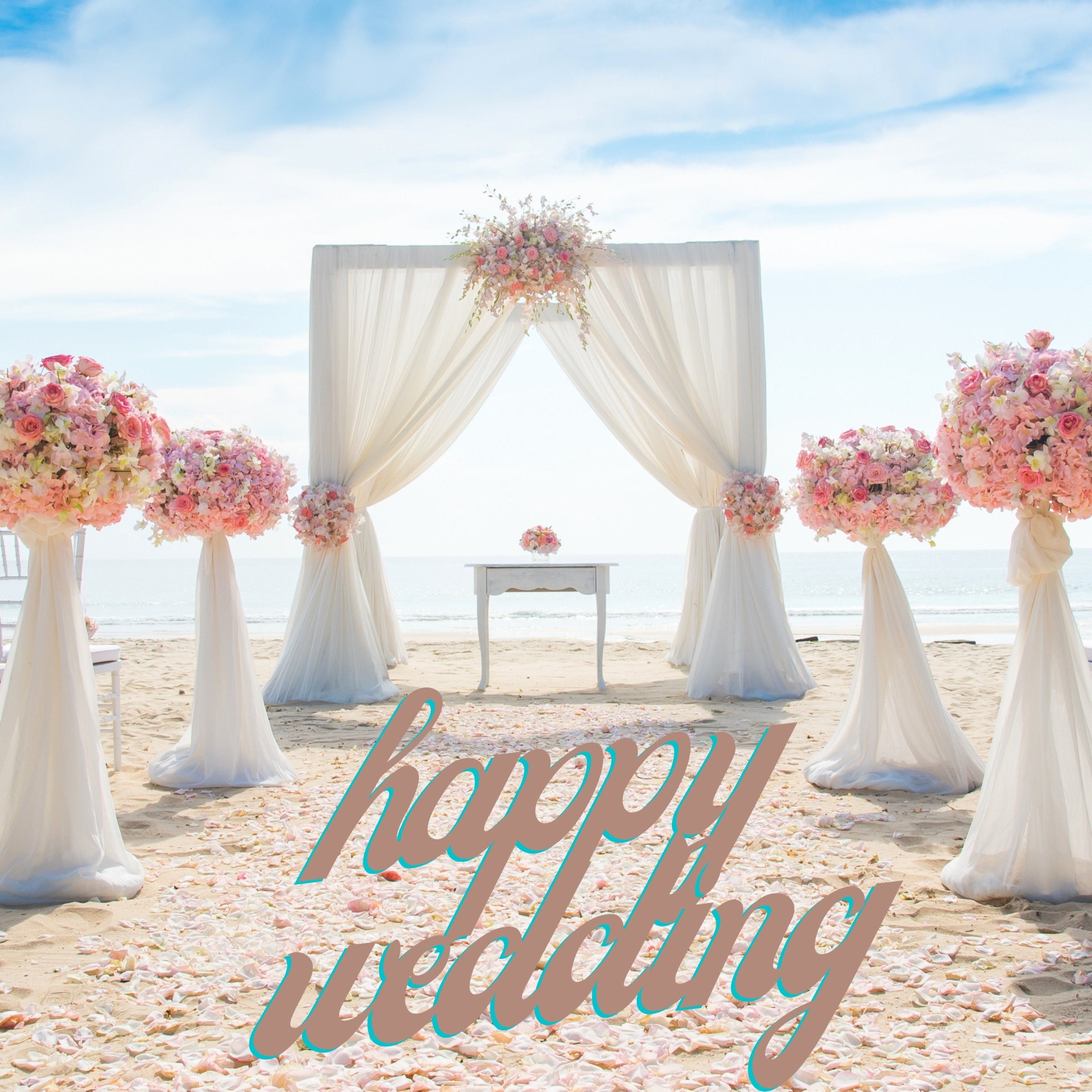 Happy wedding beach iPad wallpaper