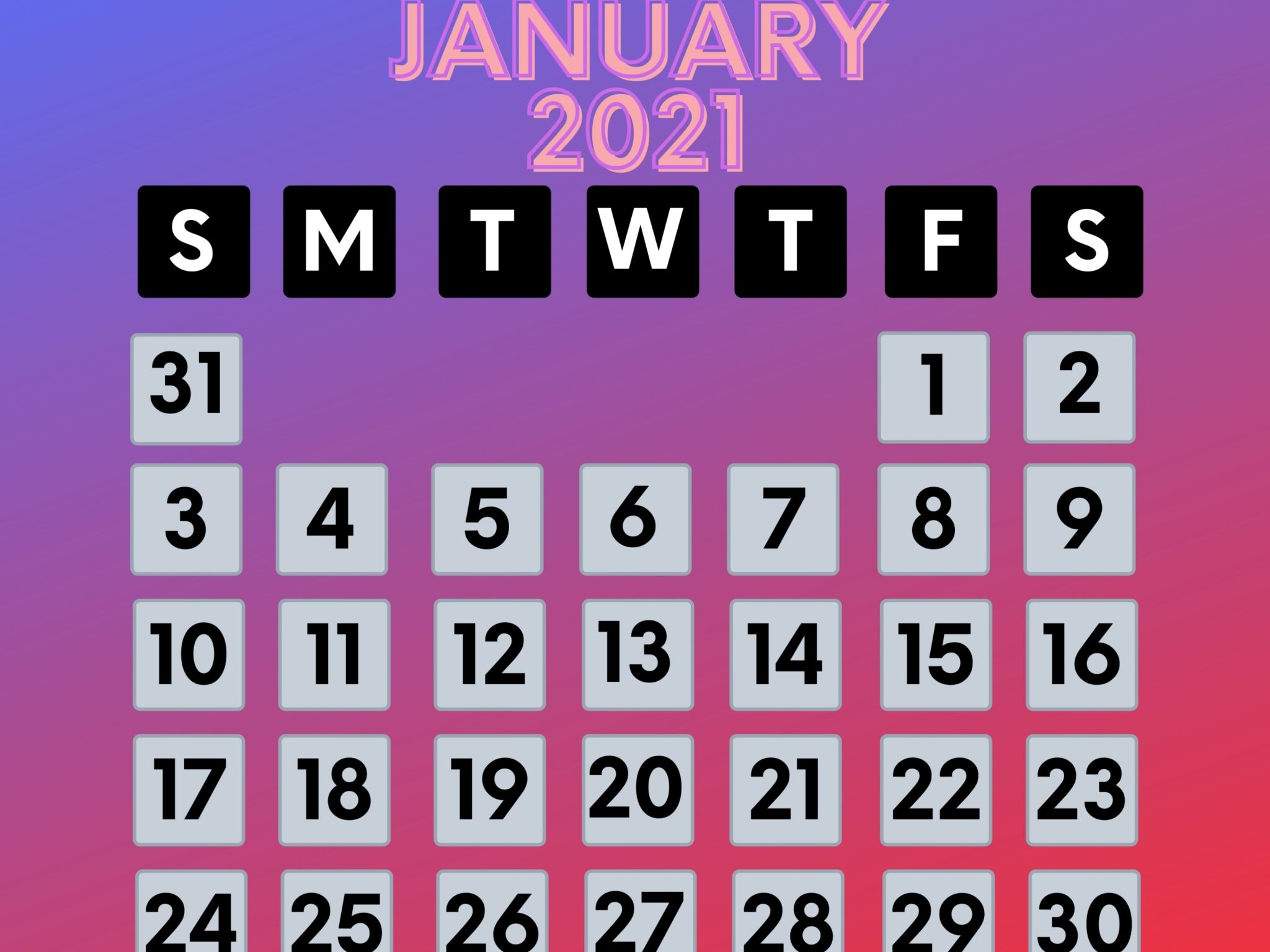 2048x1536 wallpaper January 2021 Calendar iPad Wallpaper 2048x1536 pixels resolution