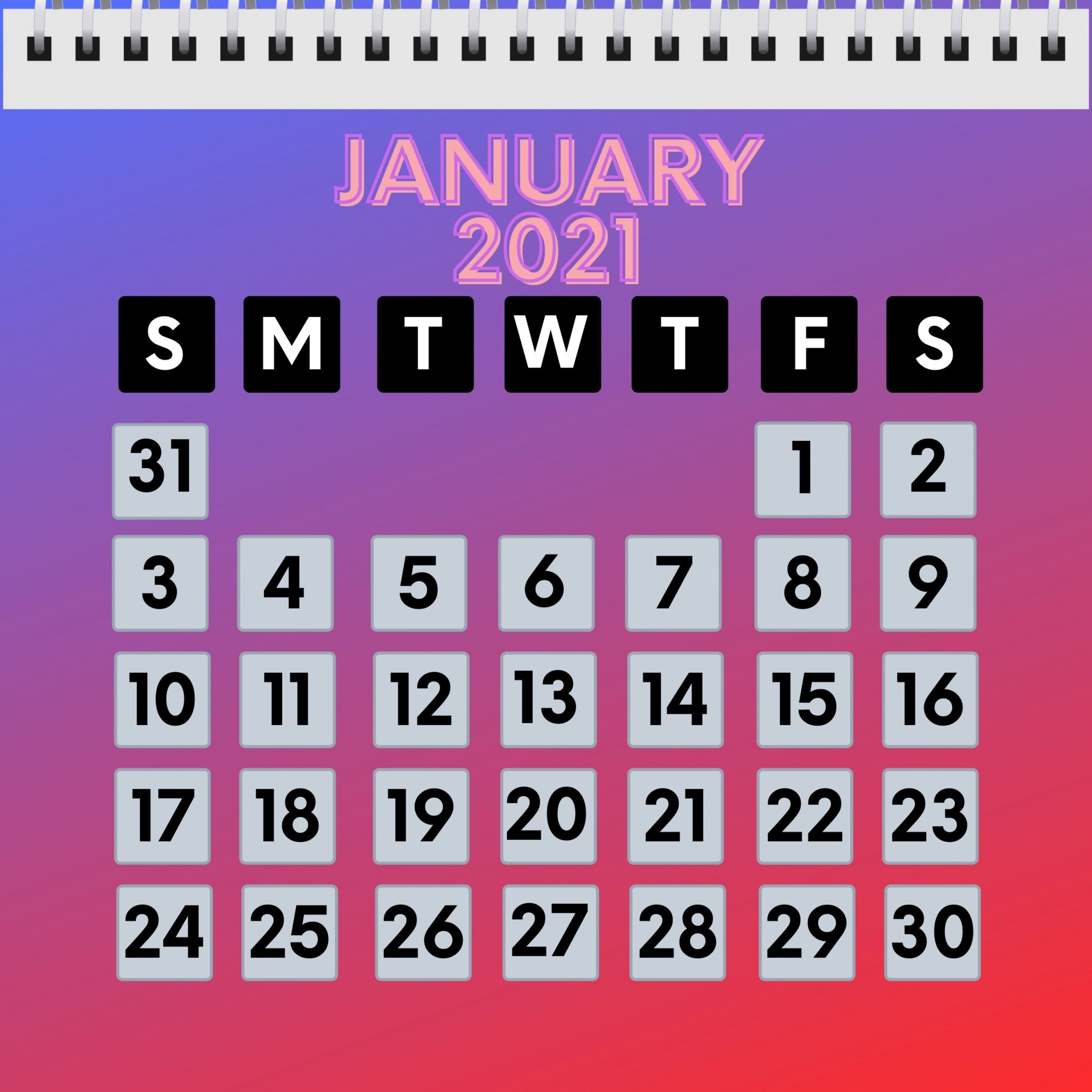 2732x2732 wallpapers 4k iPad Pro January 2021 Calendar iPad Wallpaper 2732x2732 pixels resolution