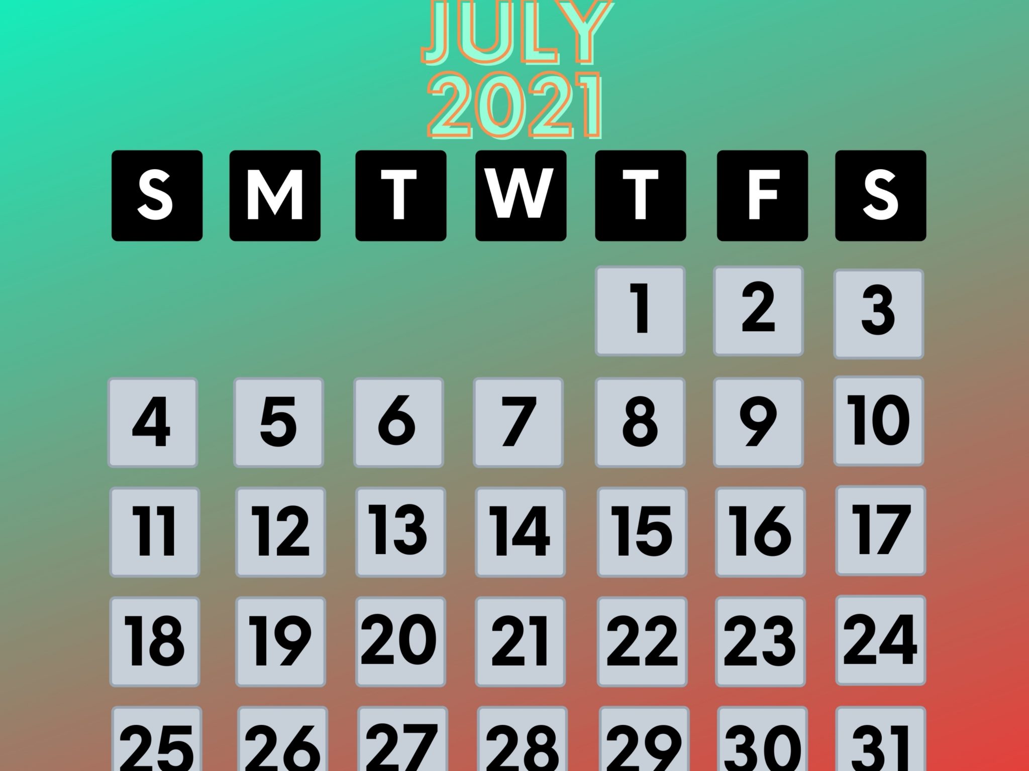 2048x1536 wallpaper July 2021 Calendar iPad Wallpaper 2048x1536 pixels resolution