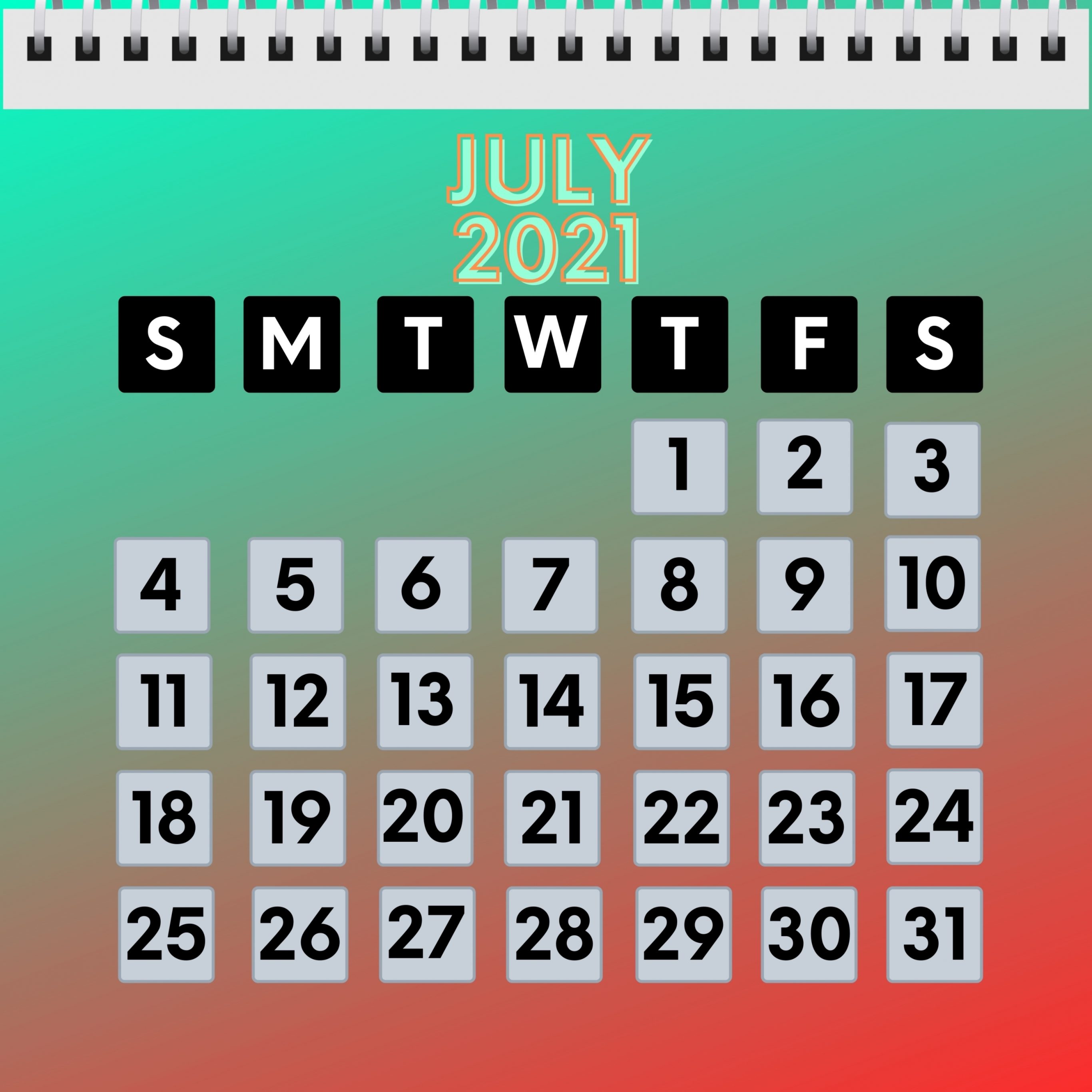 iPad Pro 12.9 wallpapers July 2021 Calendar iPad Wallpaper