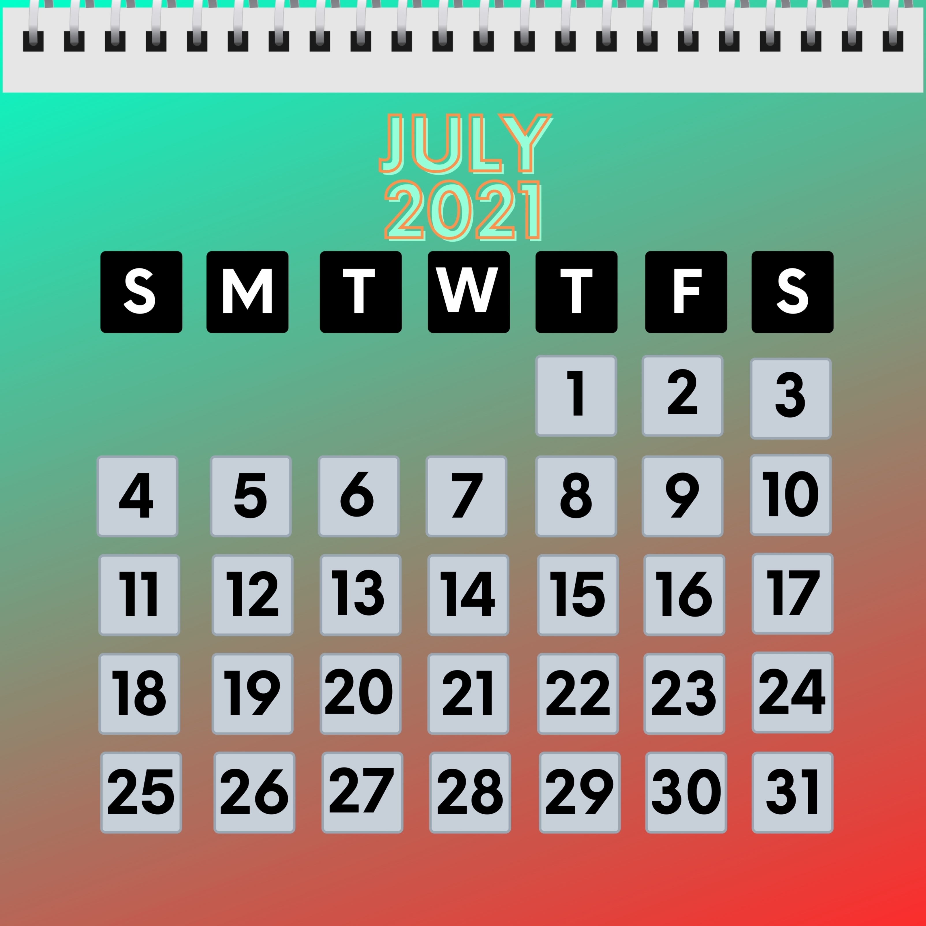 iPad Air wallpapers July 2021 Calendar iPad Wallpaper