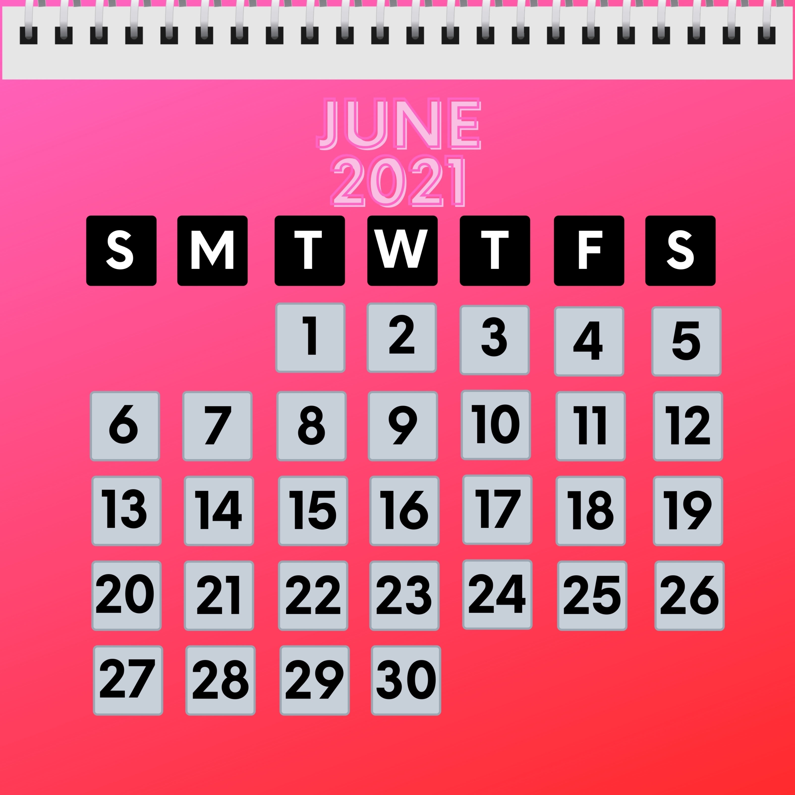 June 2021 Calendar iPad Wallpaper