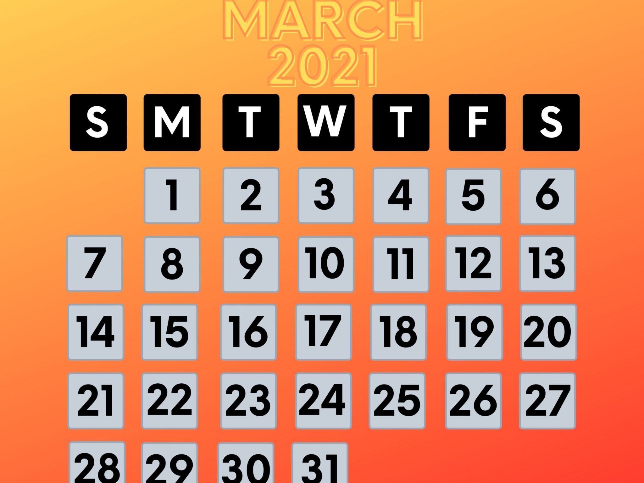 2048x1536 wallpaper March 2021 Calendar iPad Wallpaper 2048x1536 pixels resolution