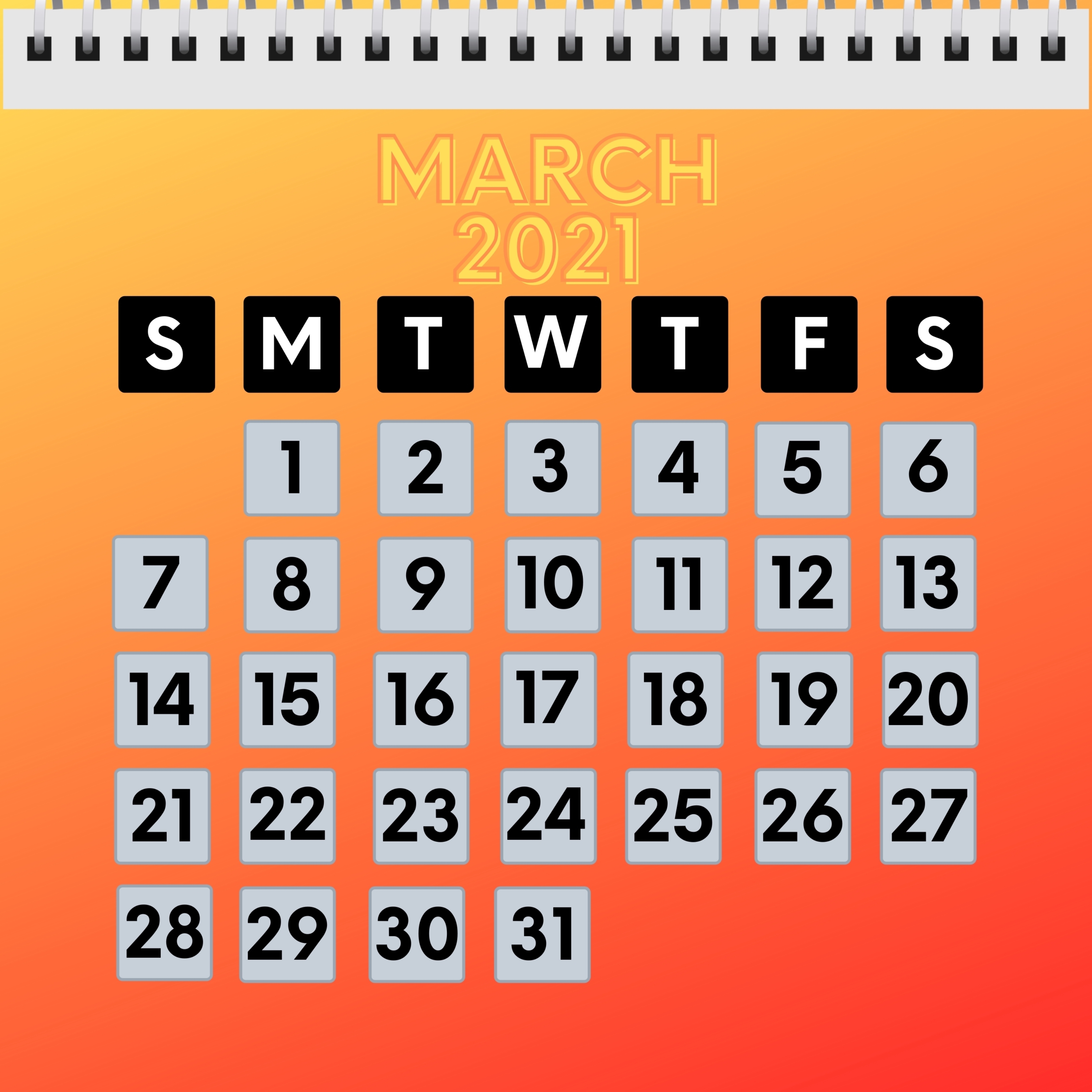 March 2021 Calendar iPad Wallpaper