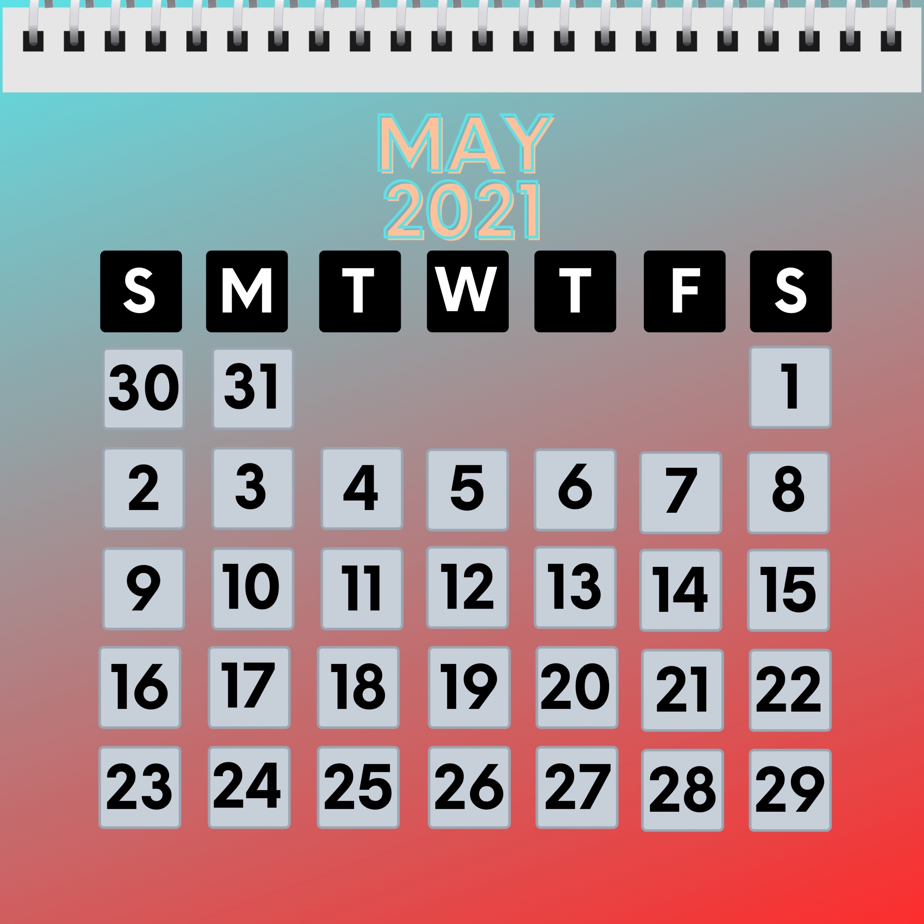 May 2021 Calendar iPad Wallpaper