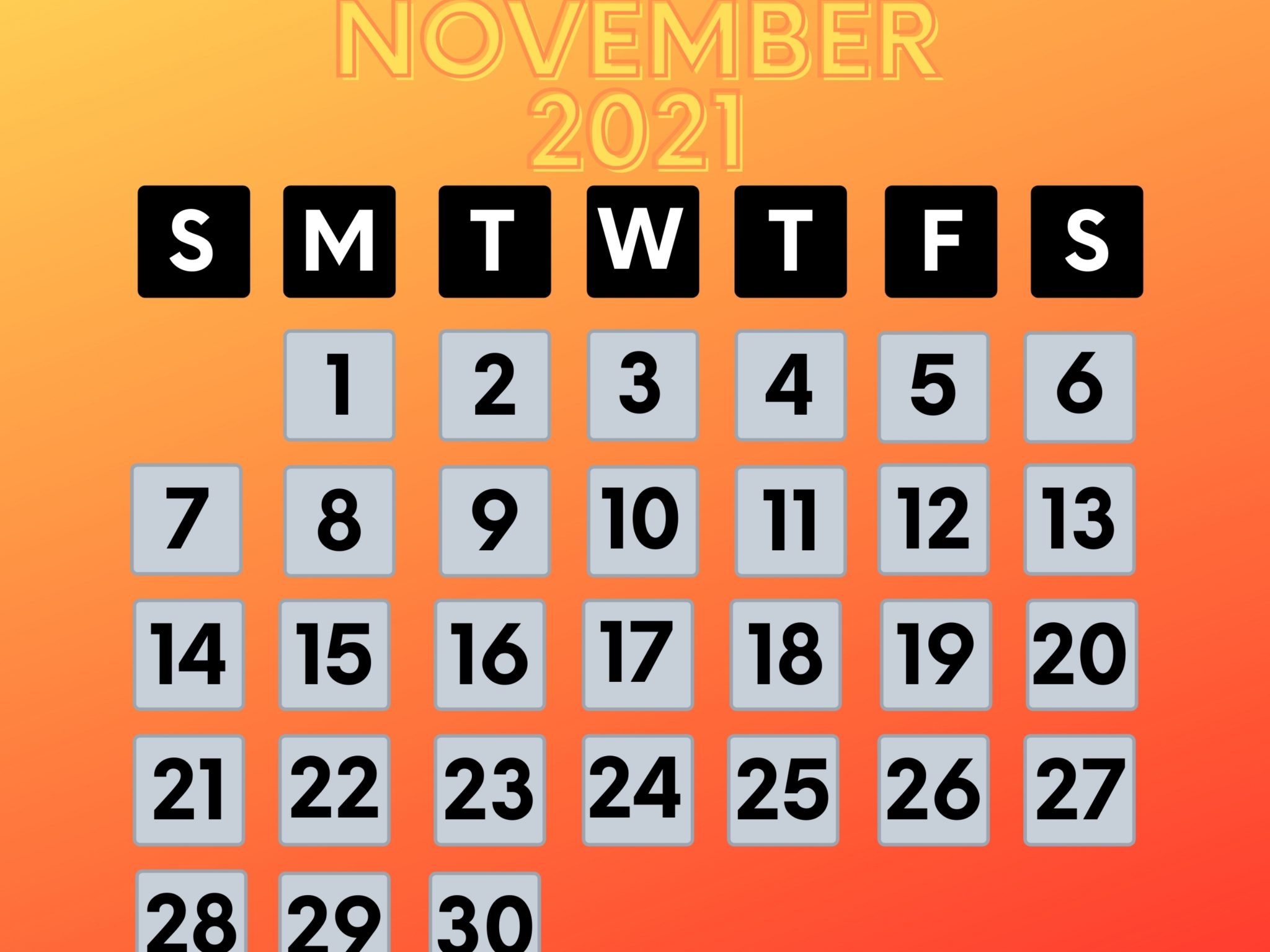 2048x1536 wallpaper November 2021 Calendar iPad Wallpaper 2048x1536 pixels resolution