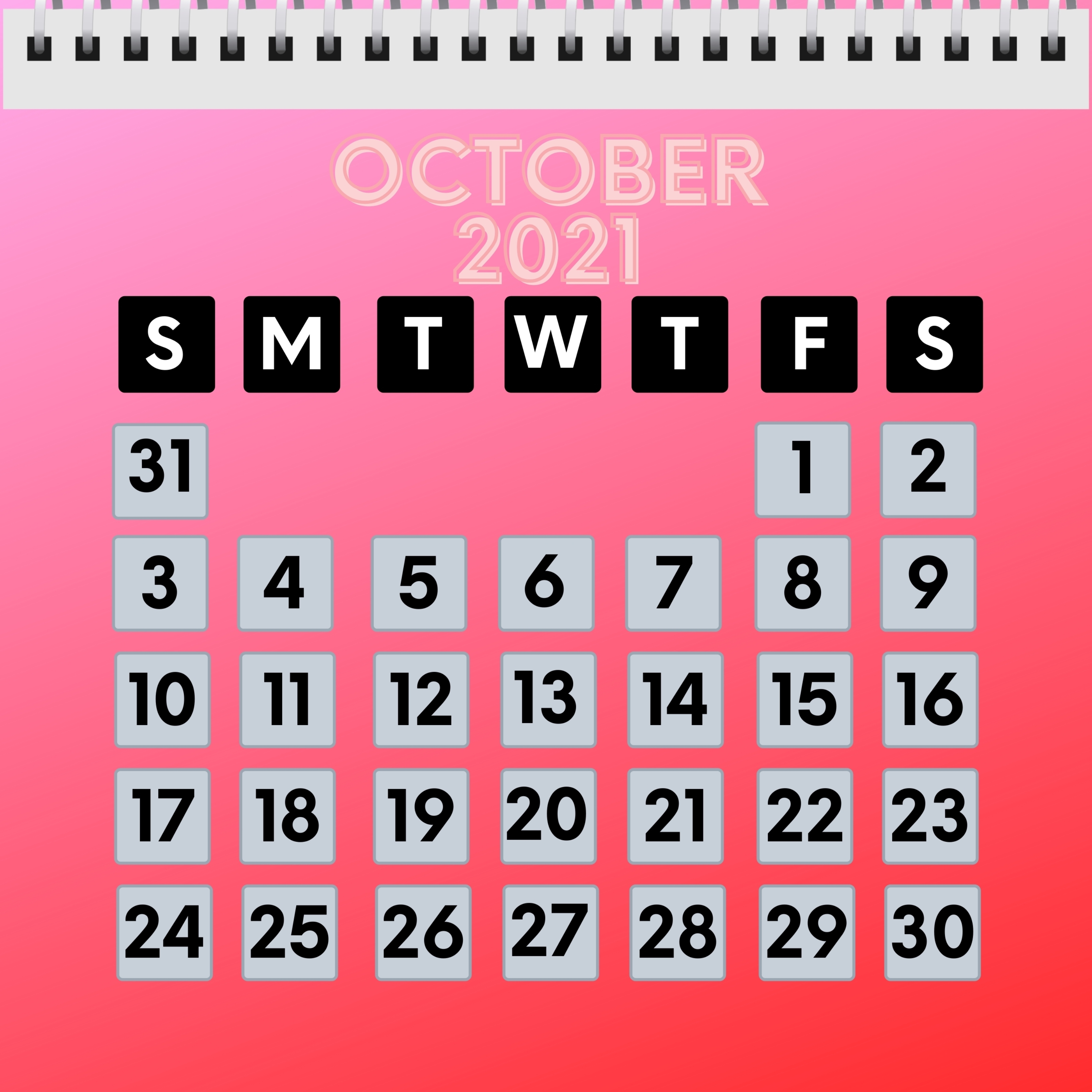 October 2021 Calendar iPad Wallpaper