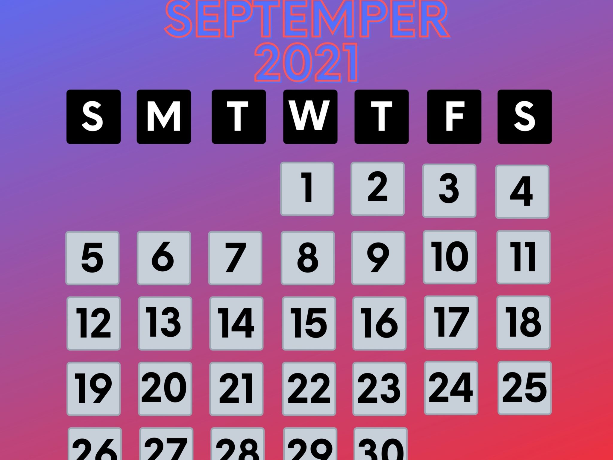 2048x1536 wallpaper September 2021 Calendar iPad Wallpaper 2048x1536 pixels resolution