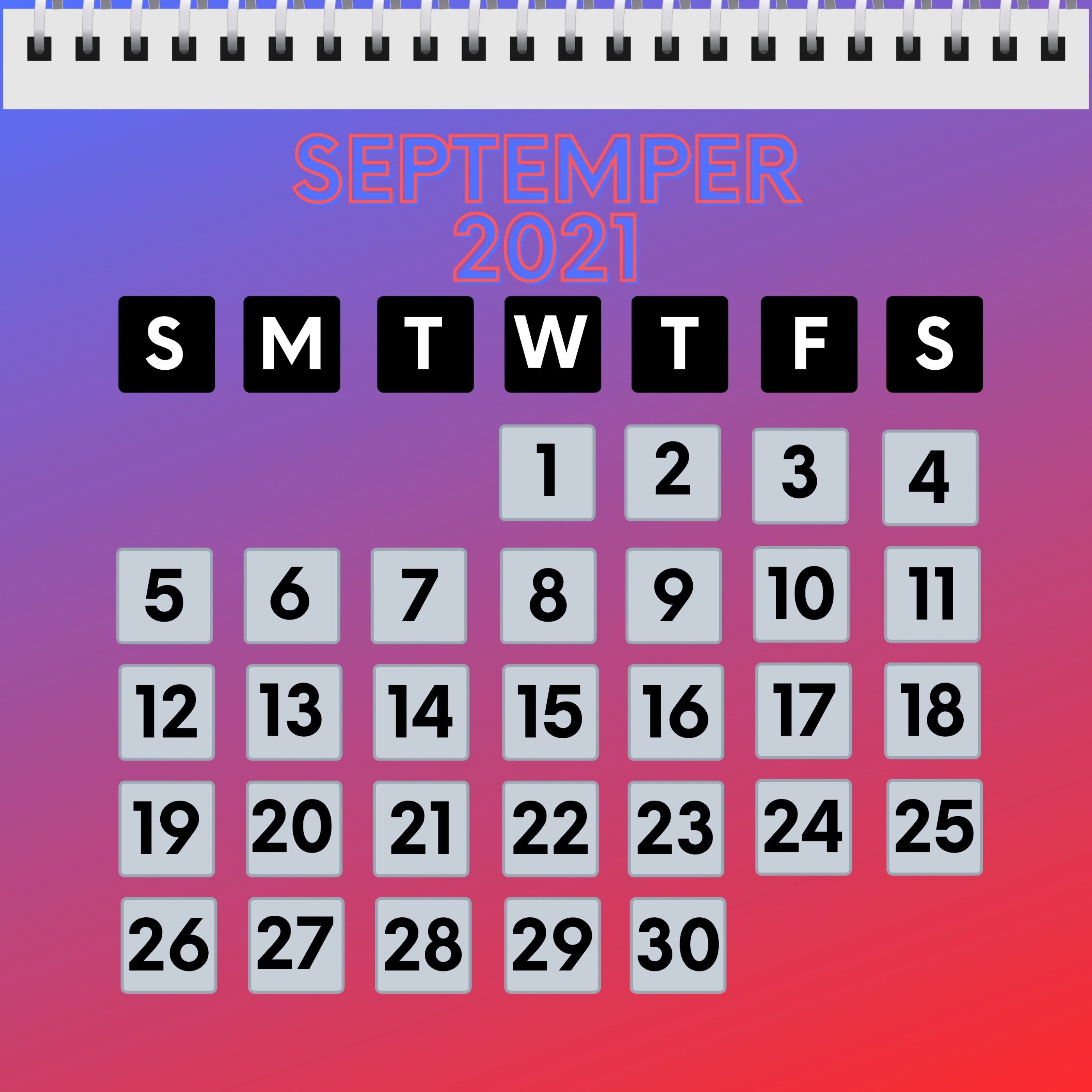 September 2021 Calendar iPad Wallpaper