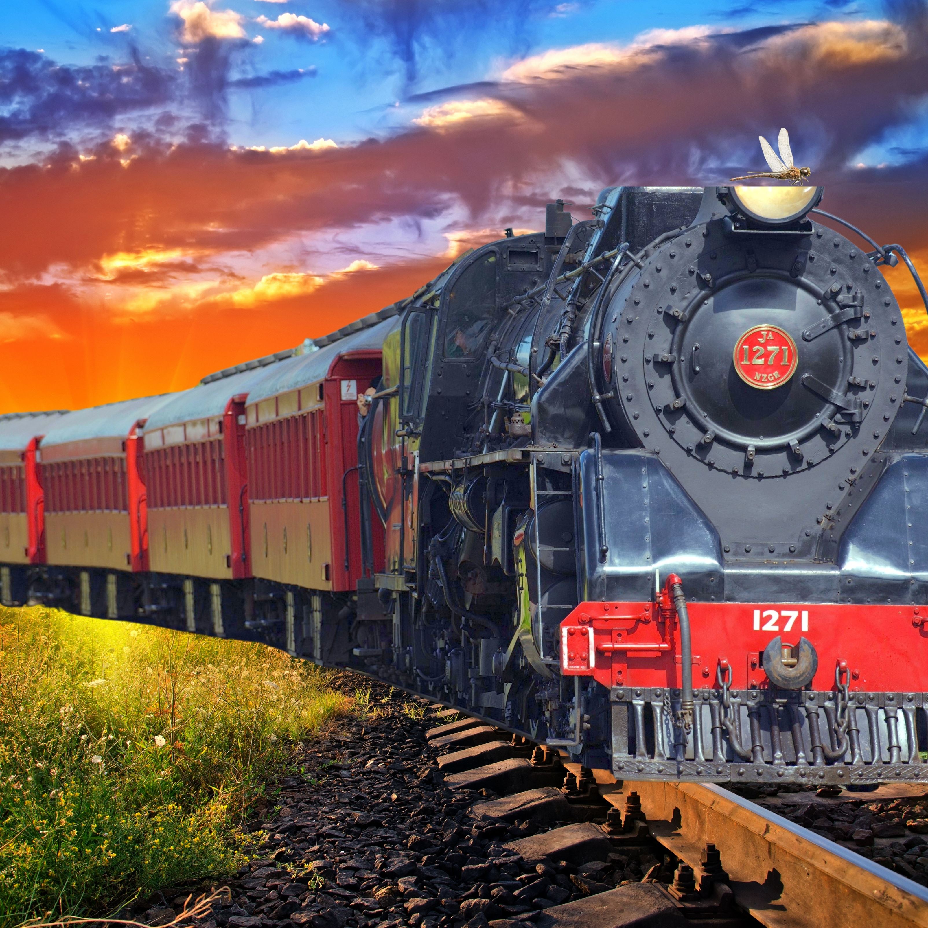 iPad Wallpapers Train Track Sunset Cloudy Evening iPad Wallpaper 3208x3208 px