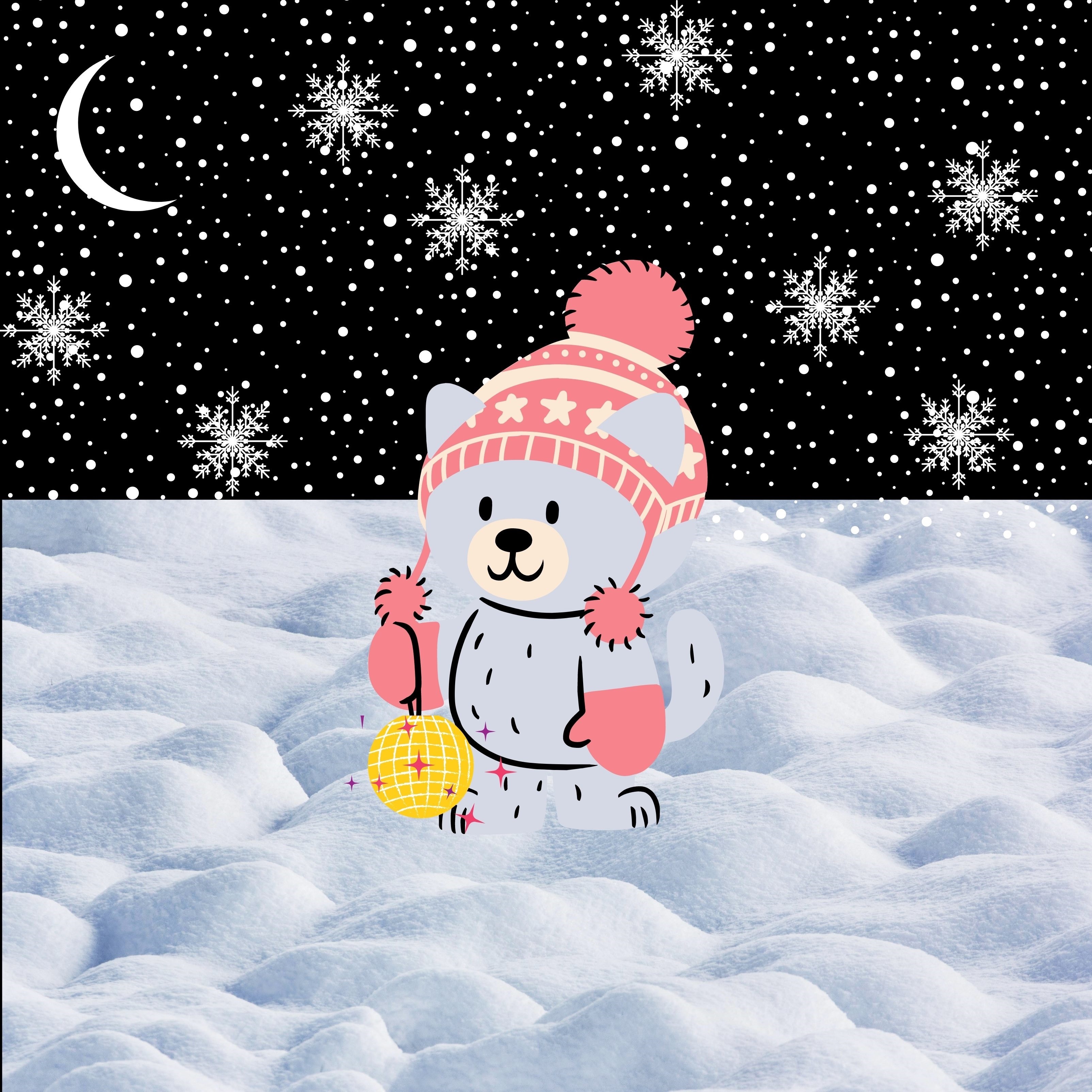 Winter Cat Gloves Cute Snowing iPad Wallpaper