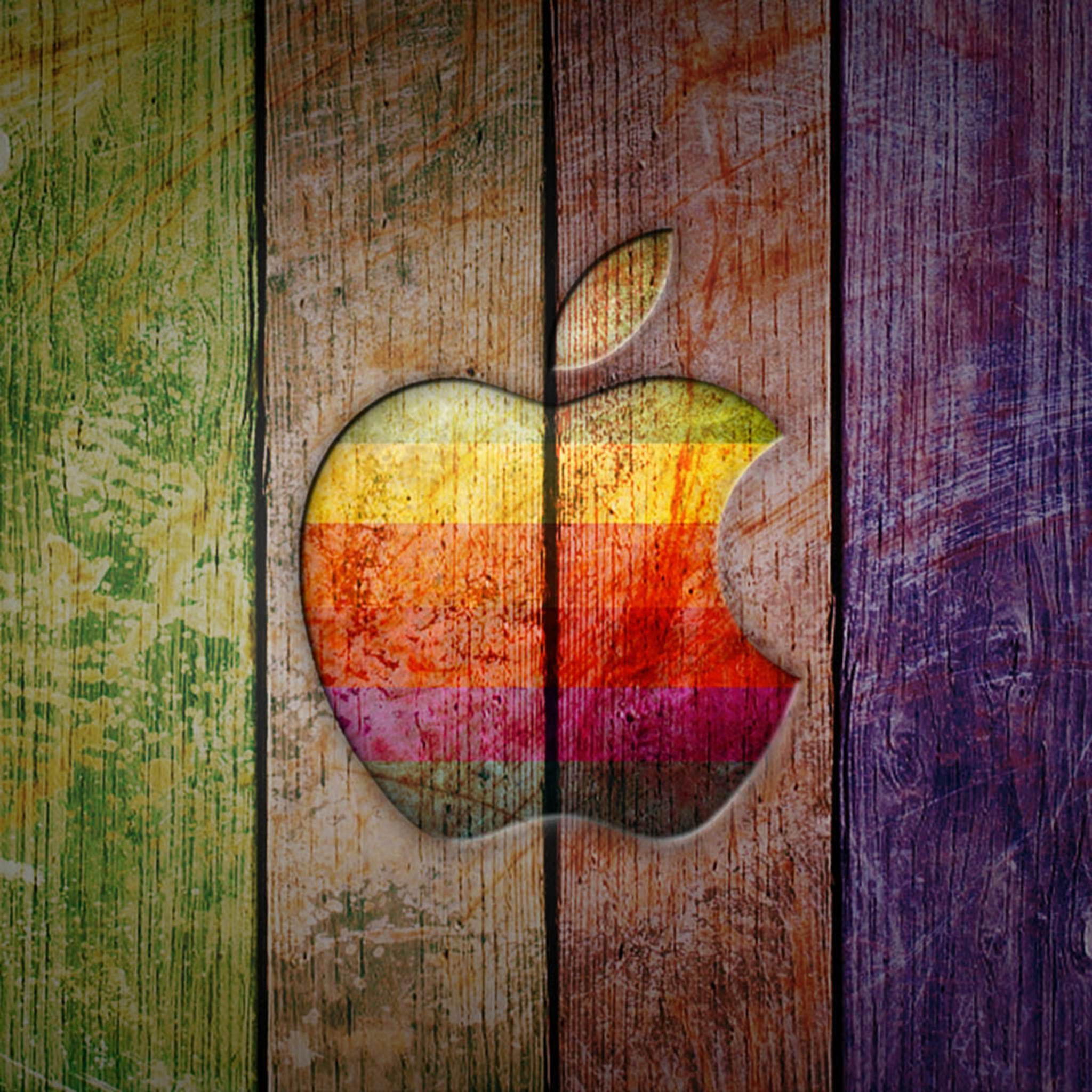 2048x2048 wallpapers iPad retina Apple Logo on Colorful Wood Ipad Wallpaper 2048x2048 pixels resolution