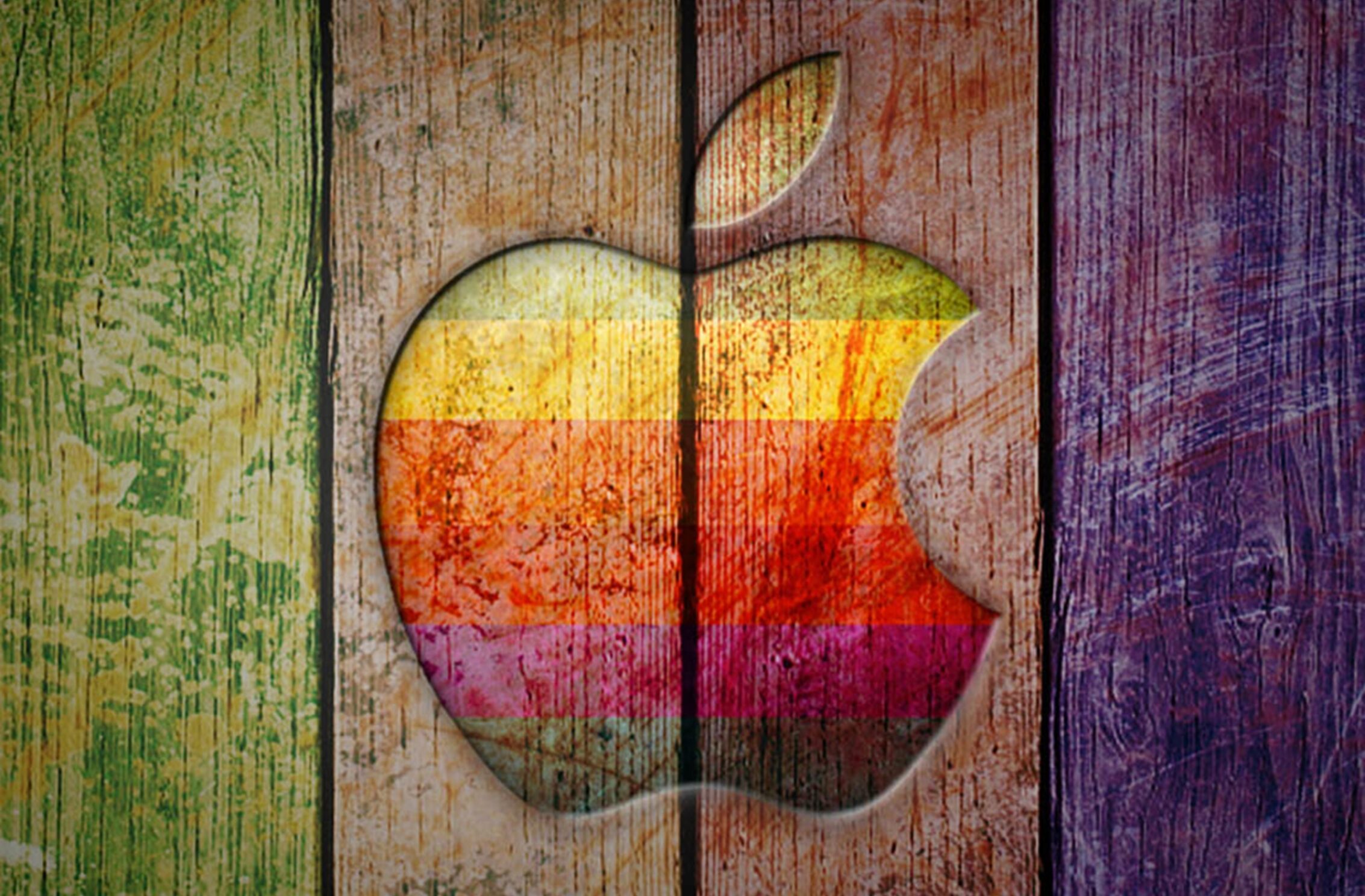 2266x1488 wallpaper Apple Logo on Colorful Wood Ipad Wallpaper 2266x1488 pixels resolution