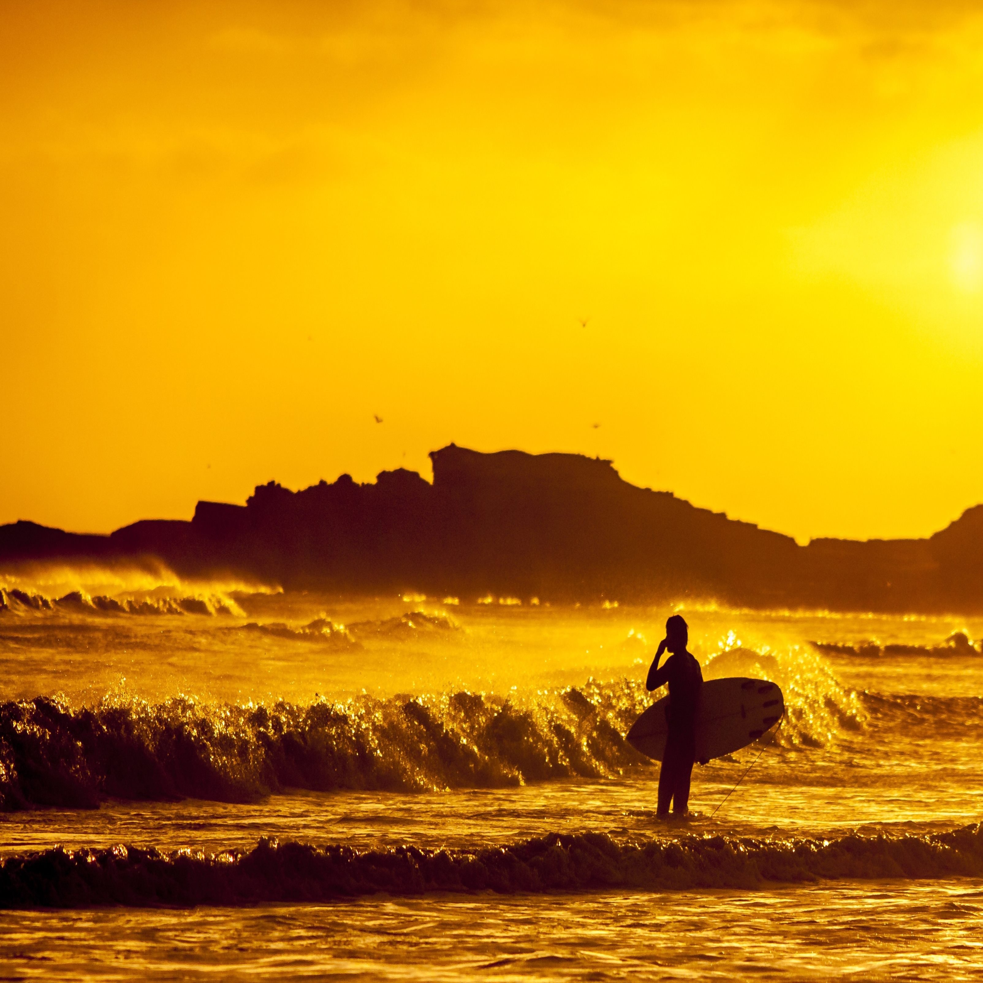 Waves Surfer Sunset Ipad Wallpaper
