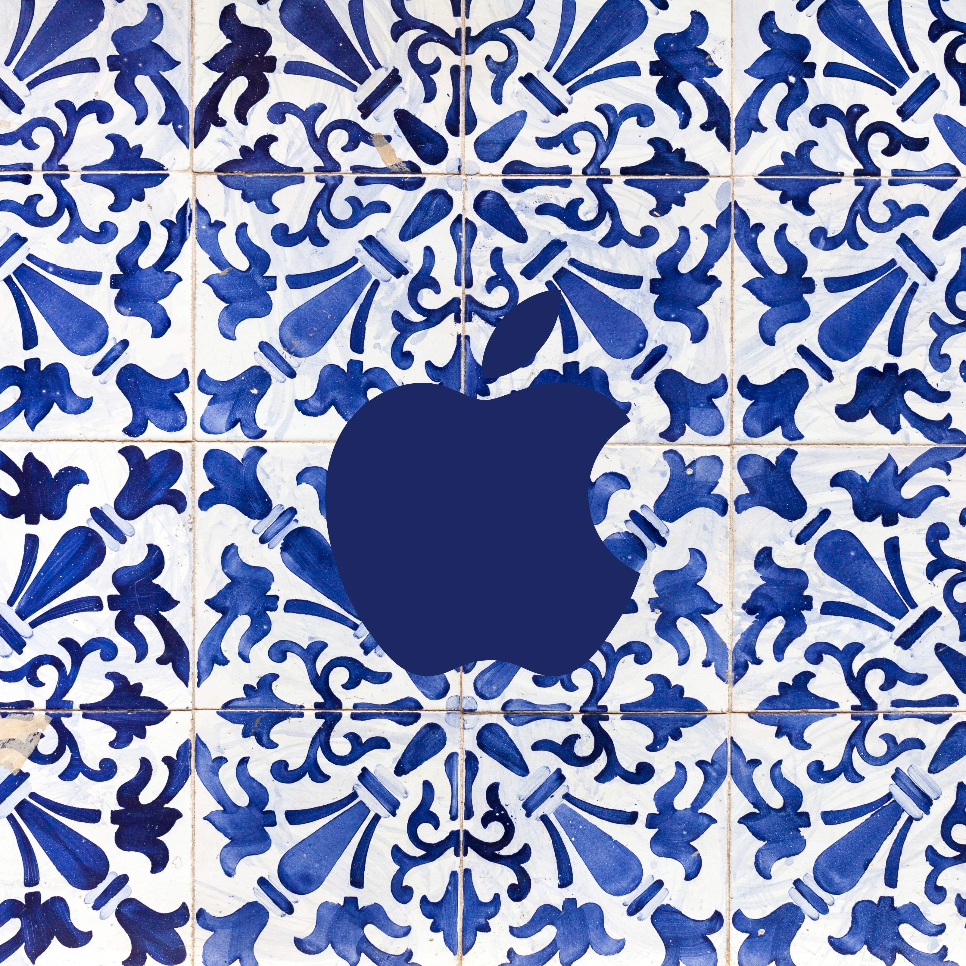 iPad Wallpapers Apple Logo Blue Ancient Texture Background iPad Background 3208x3208 px