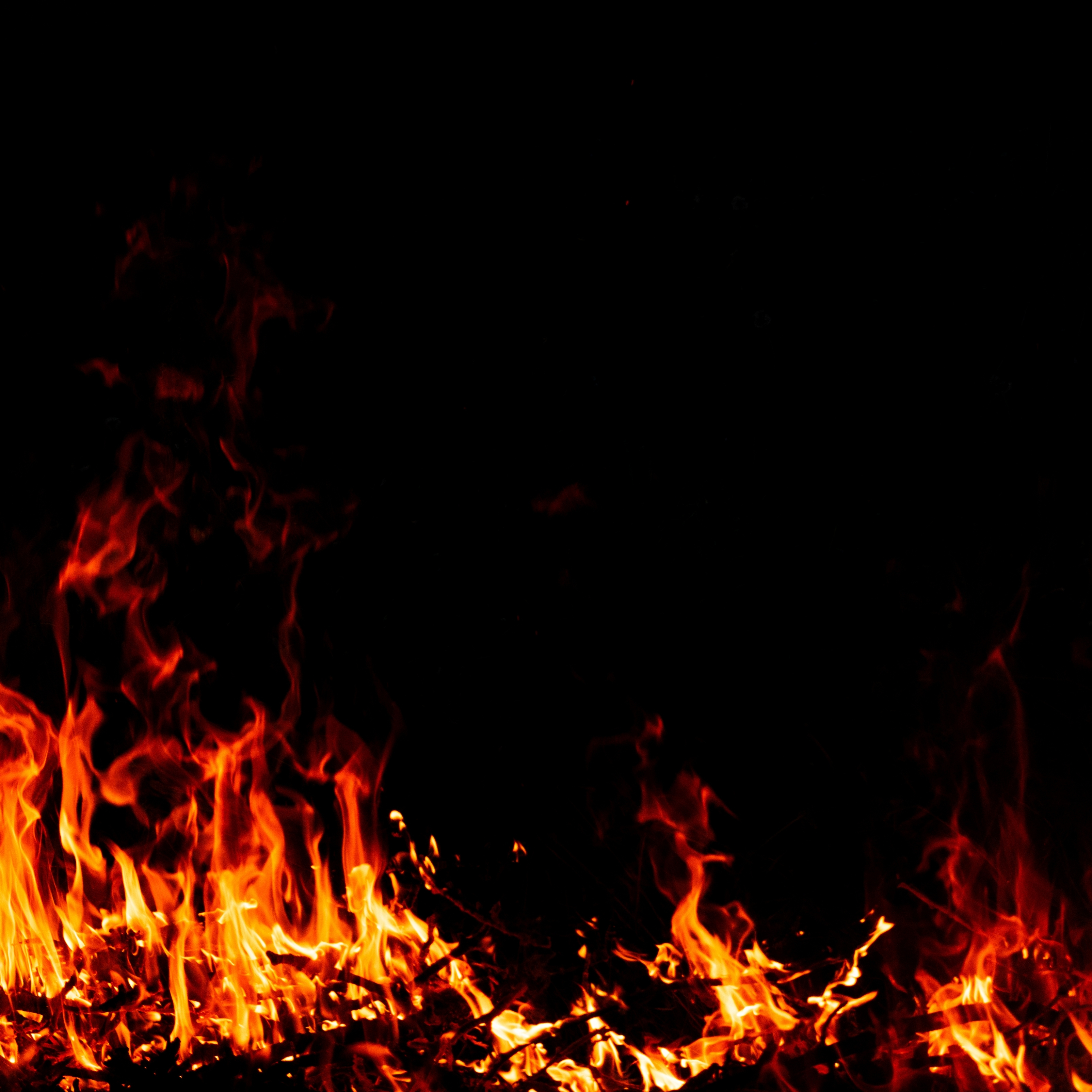iPad Wallpapers Fire Orange Flame Hot Dark Black Background iPad Wallpaper 3208x3208 px