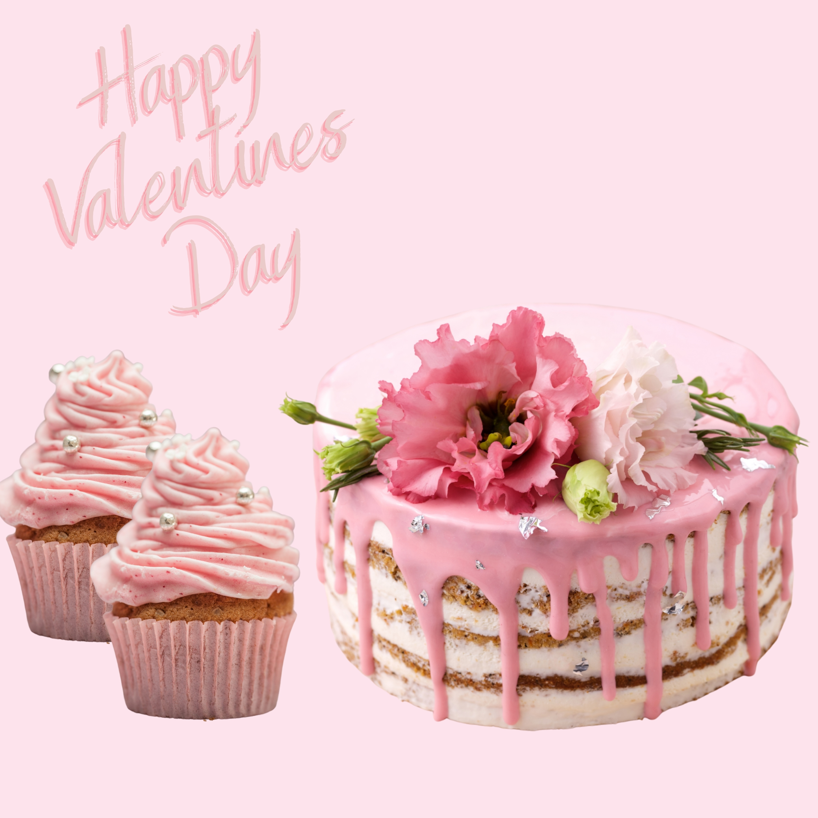 Happy Valentines Day Cake Flower Pink Background iPad Wallpaper
