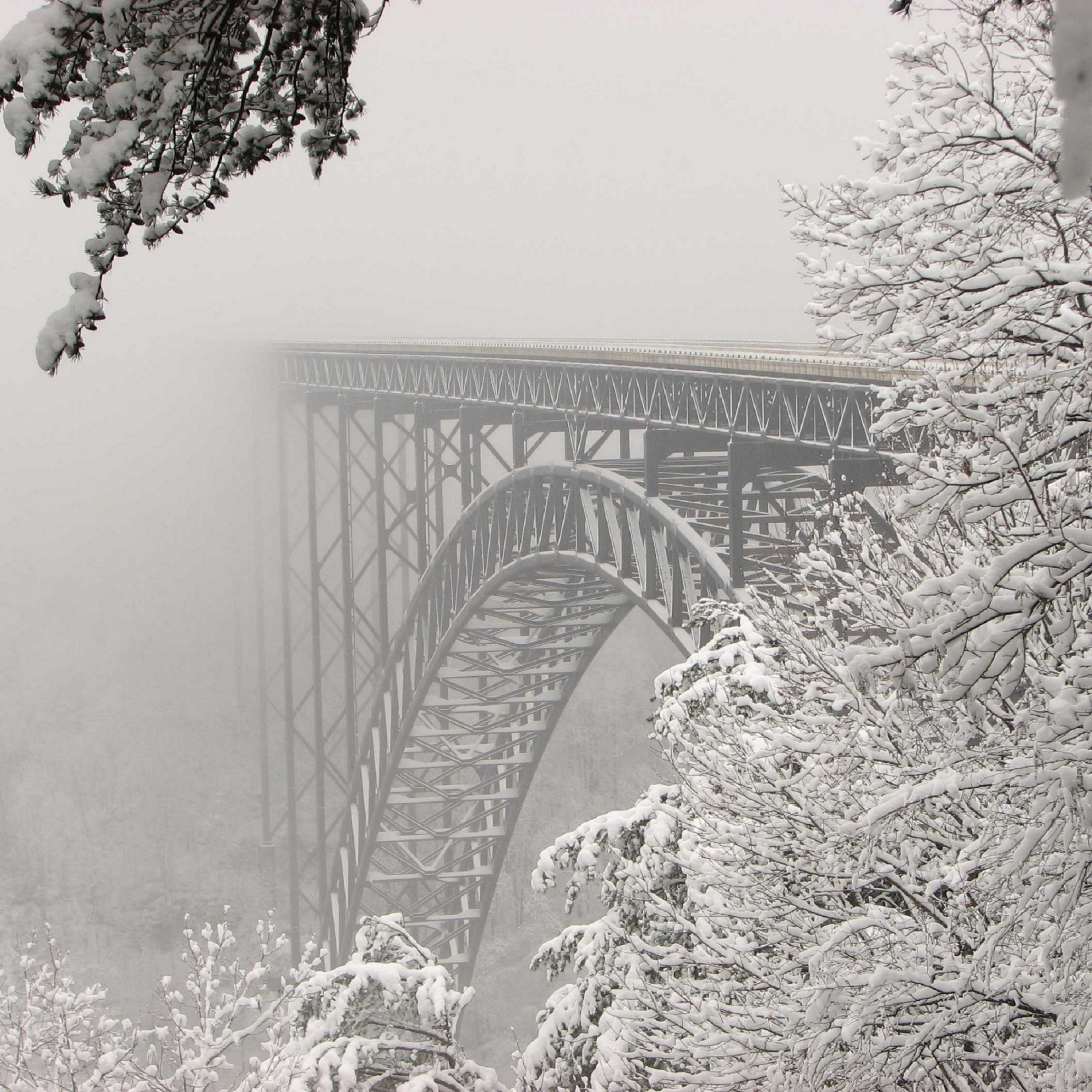 Steel Bridge Winter Snow River iPad Wallpaper