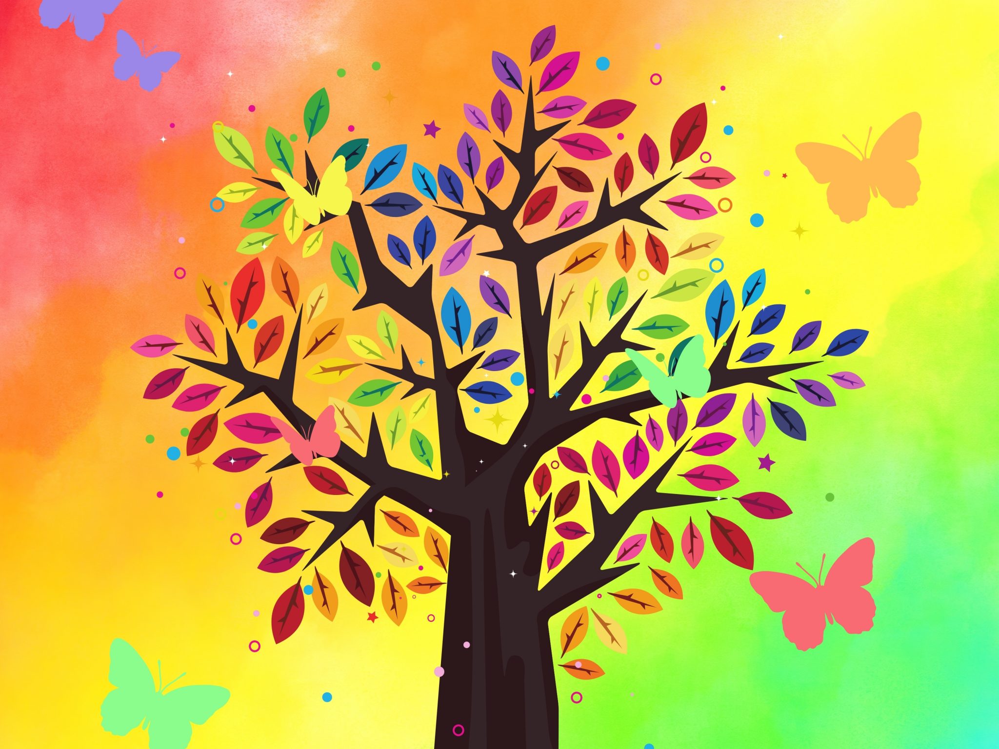 2048x1536 wallpaper Tree Rainbow Colorful Butterfly iPad Wallpaper 2048x1536 pixels resolution