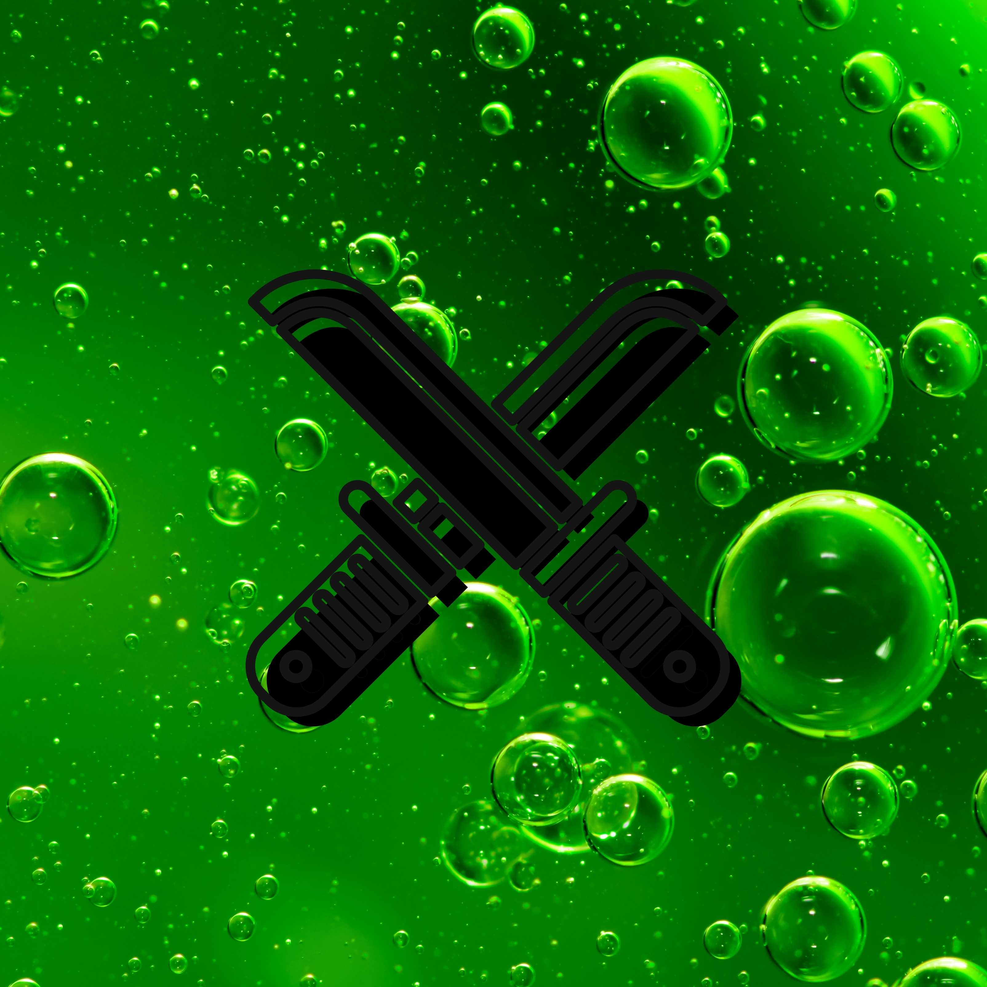 Water Bubbles Crossed Hunter Knife Green iPad Wallpaper